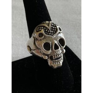 925 Sterling Silver Heavy SKULL Biker ring size 8 Rare & Unique Detailed